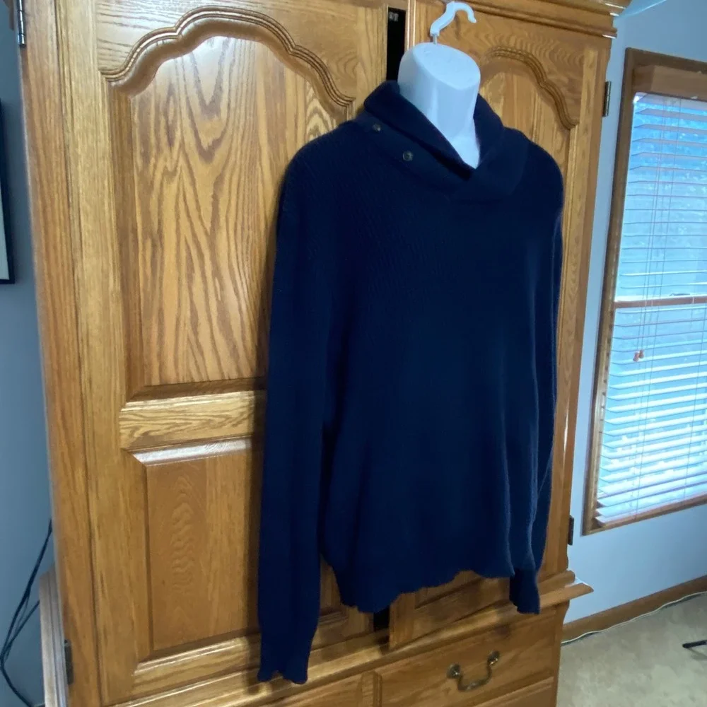 Polo Ralph Lauren Shawl Collar Sweater Mens L Blue Ribbed Knit Button Pullover